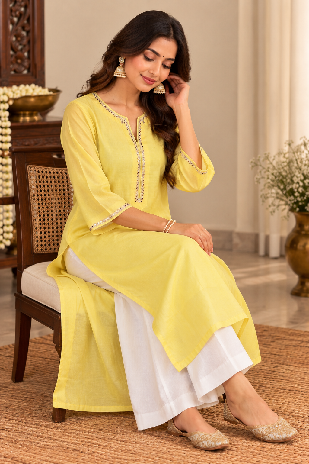 Lemon Yellow Chanderi Kurta