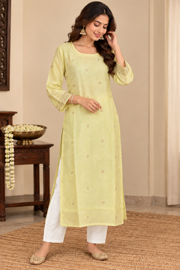 Light Yellow Chanderi Kurta