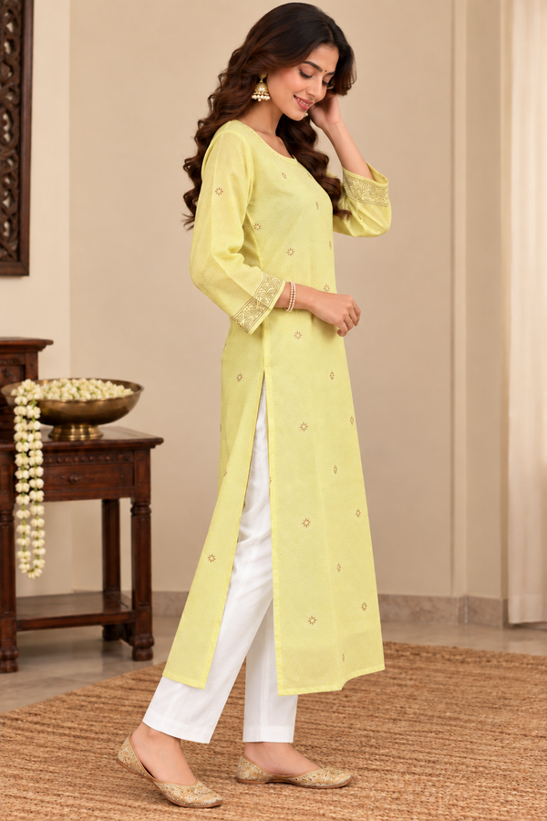 Light Yellow Chanderi Kurta
