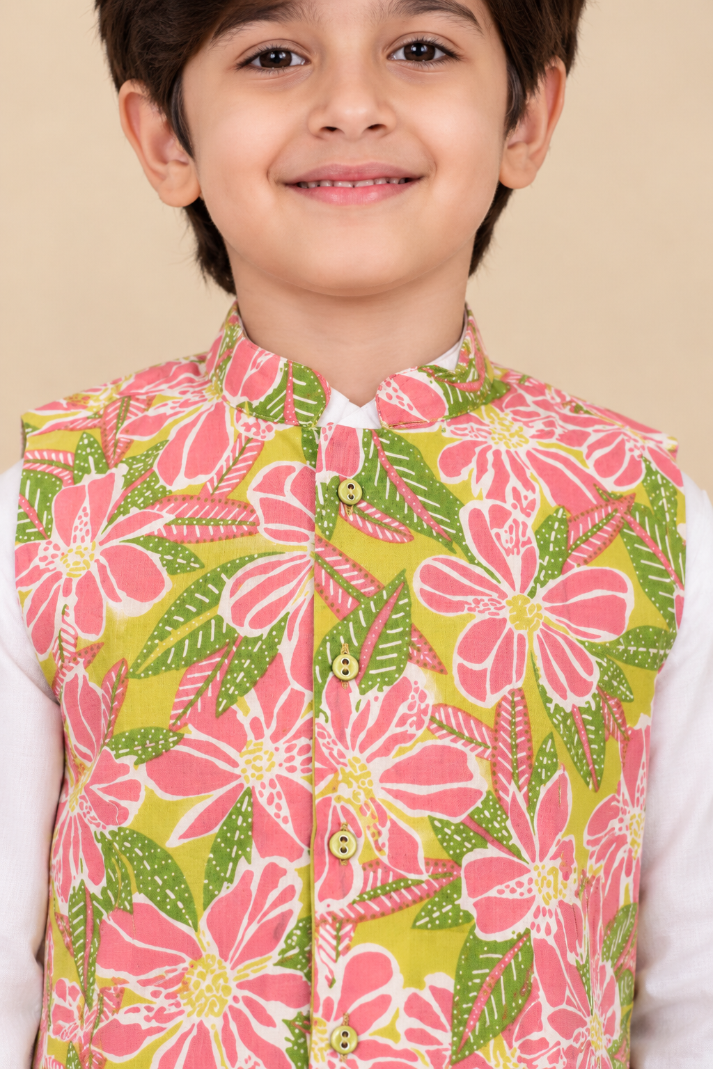 White Kurta and Multicolor Jacket
