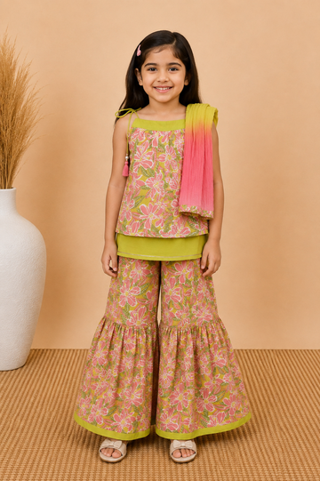 Lime Green Kurta Sharara Dupatta