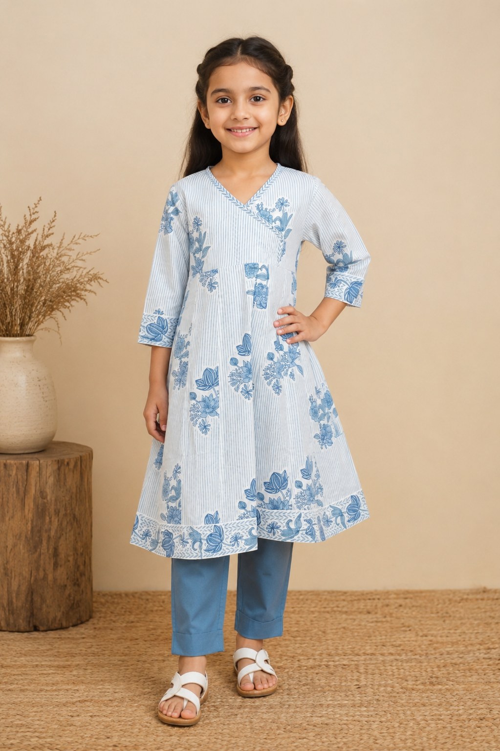 White & Light Blue Kurta Pant dupatta