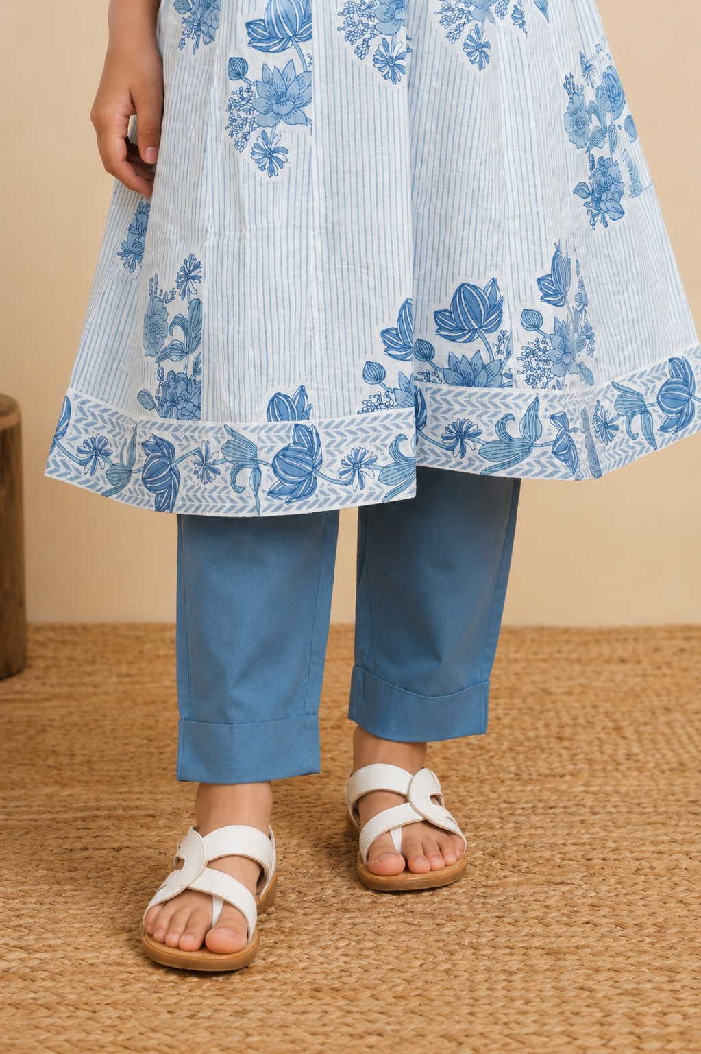 White & Light Blue Kurta Pant dupatta