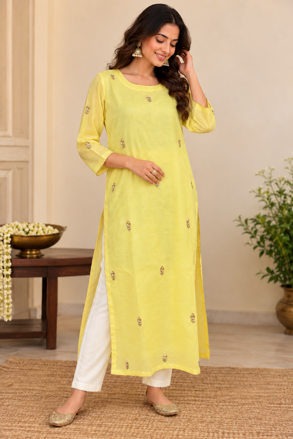 Lime Yellow Chanderi Kurta