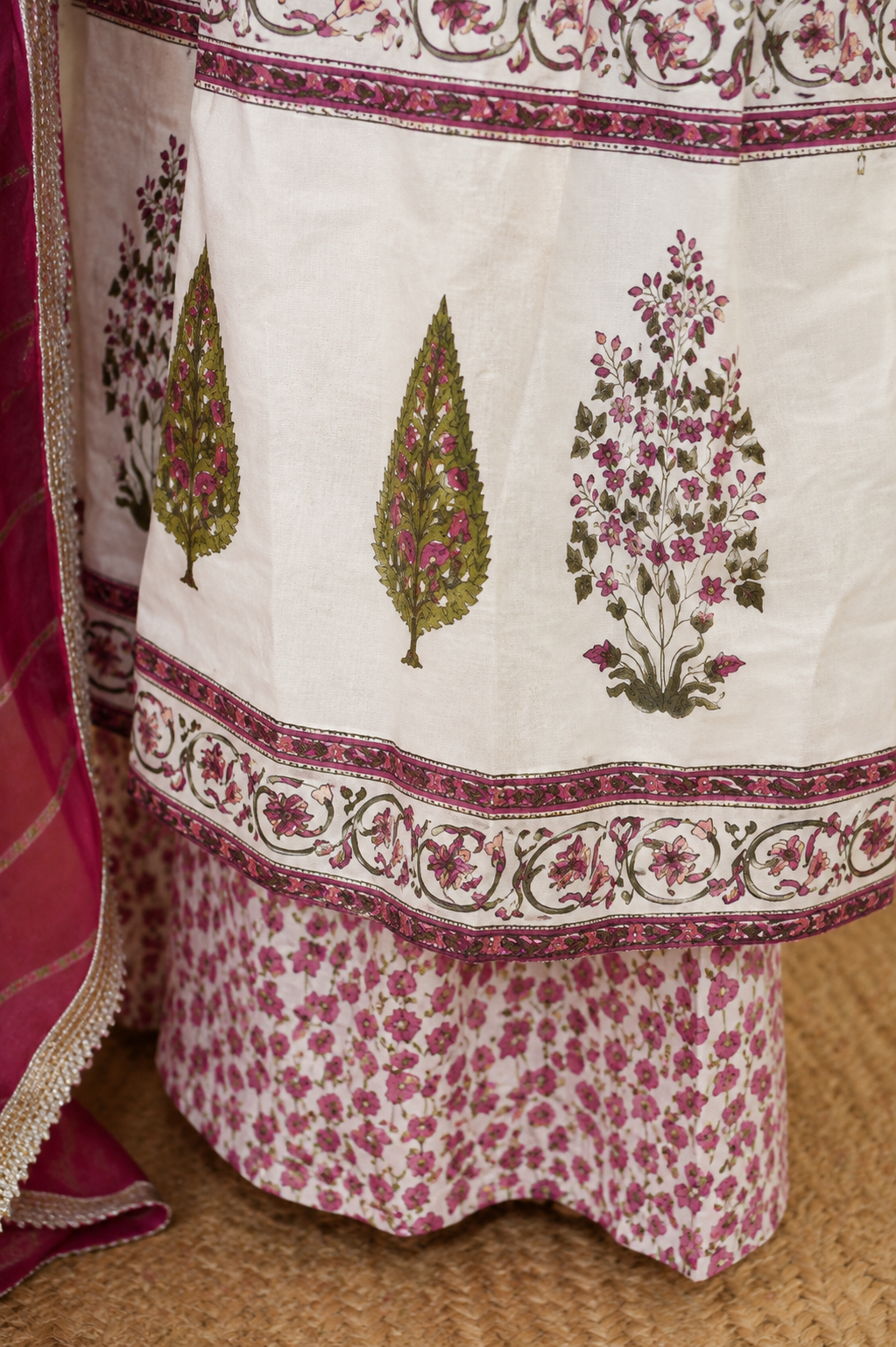 Pink & White Cotton Complete Suit Set