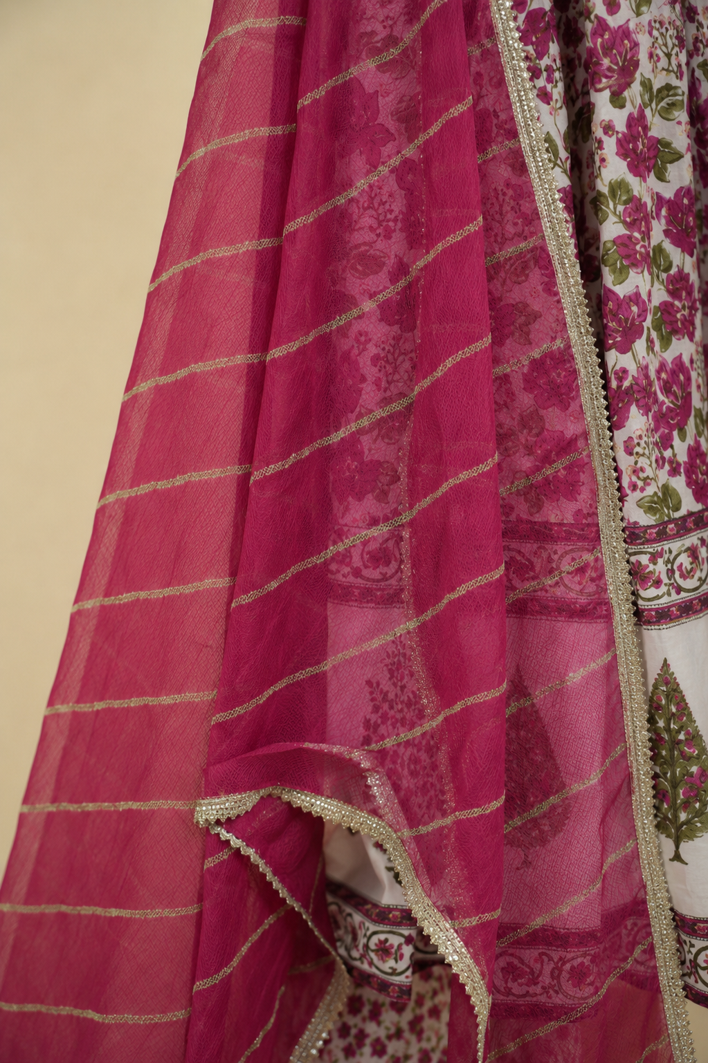 Pink & White Cotton Complete Suit Set
