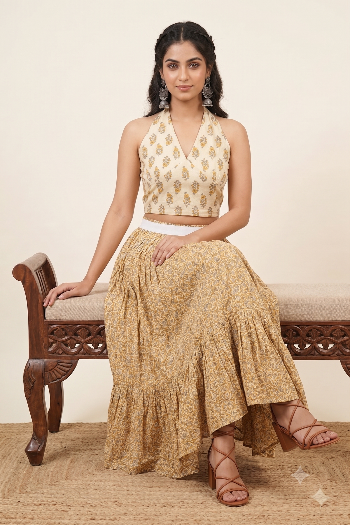 Off White Top Skirt With Dupatta Set