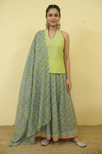 Lime Green Top with Skirt and Dupatta