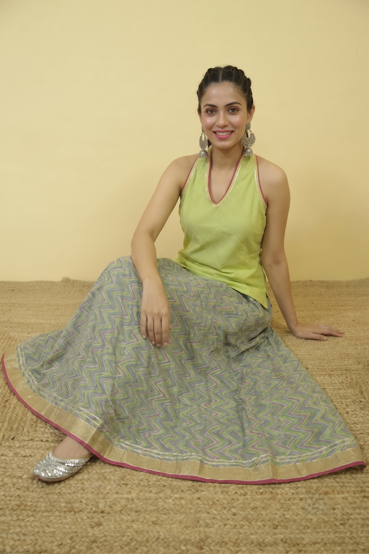 Lime Green Top with Skirt and Dupatta