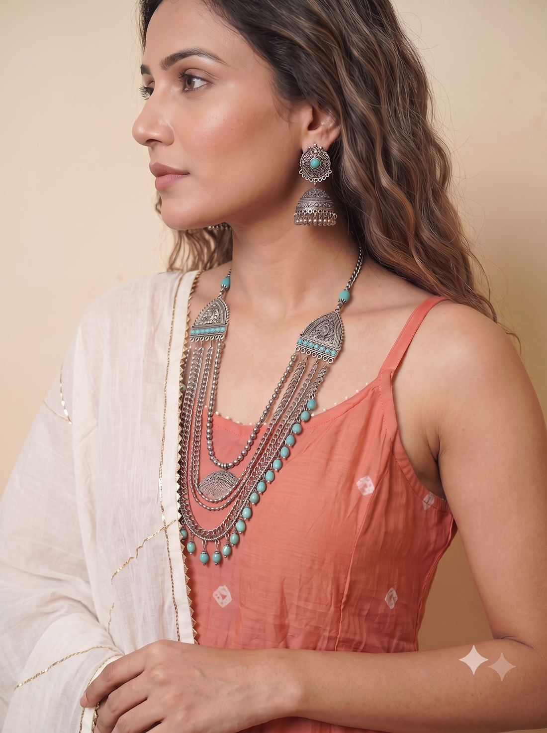 Peach Muslin Kurta Skirt Set