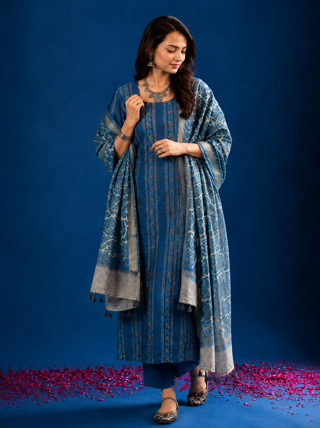 Blue Chanderi Complete Suit Set