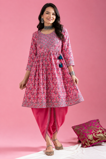 Pink Cotton Kurta with Dhoti