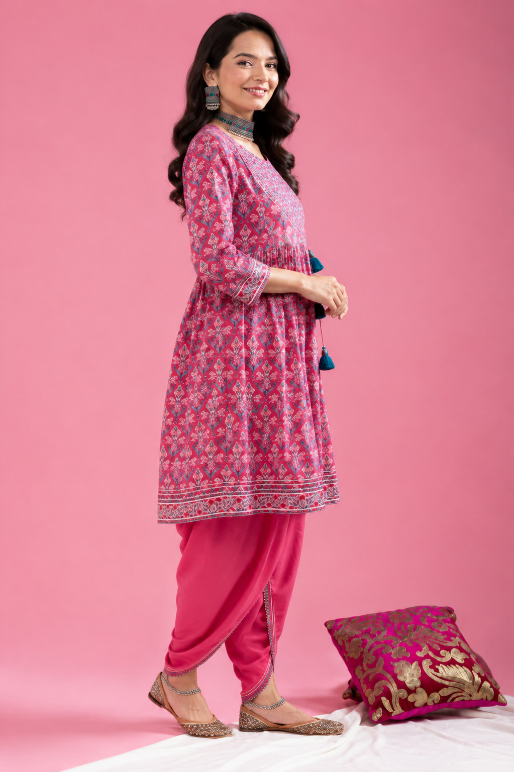Pink Cotton Kurta with Dhoti
