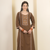 Brown Cotton Flax Aari Embroidered Kurta Pant