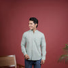 SEA GREEN COTTON CHINESE HANDBLOCK SHIRT FOR MEN'S