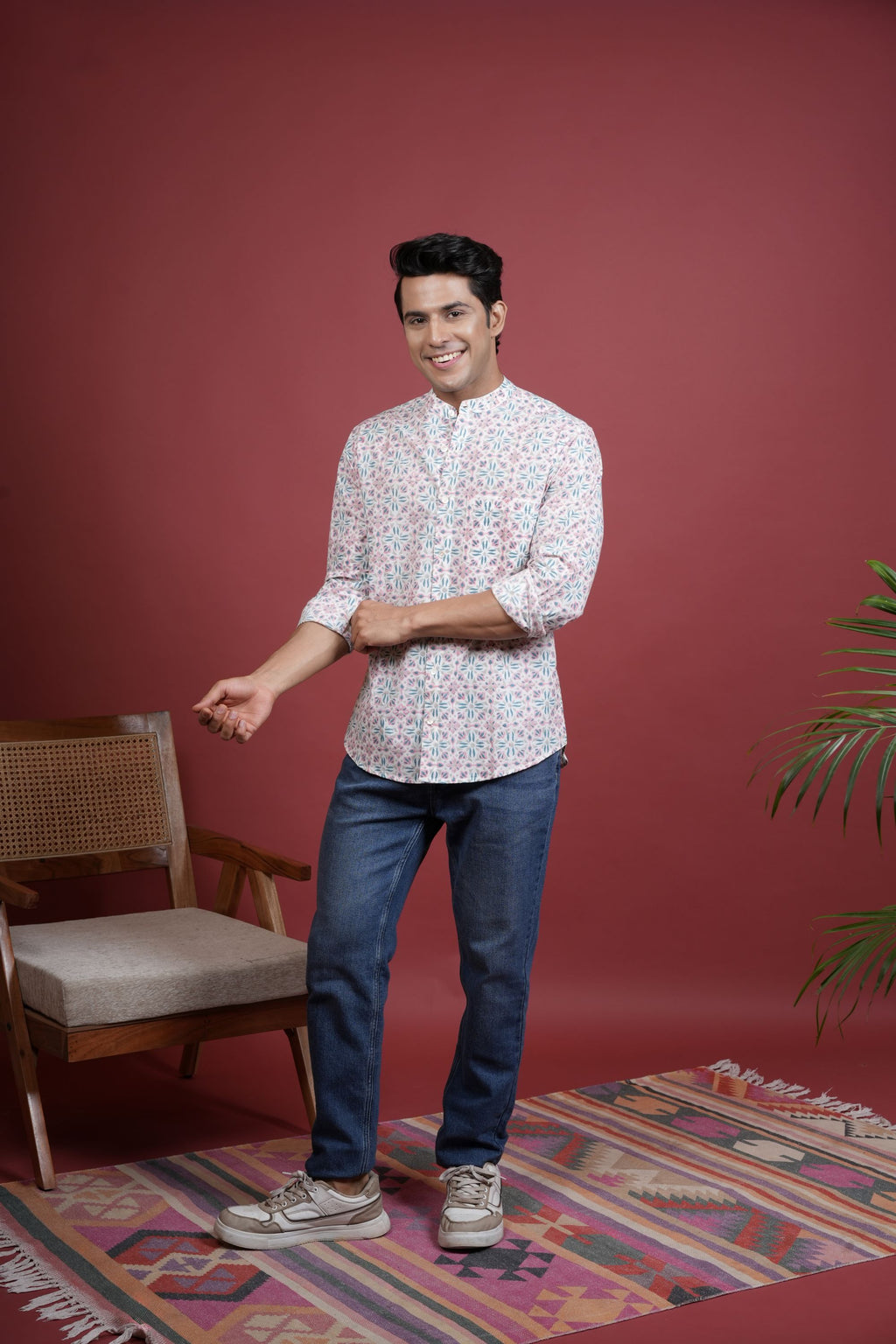 MULTI-COLOR COTTON CHINESE JAALPRINT SHIRT FOR MEN'S