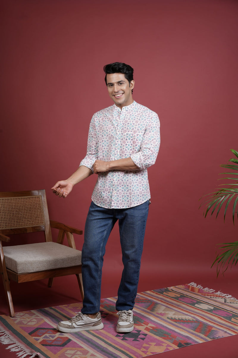 MULTI-COLOR COTTON CHINESE JAALPRINT SHIRT FOR MEN'S