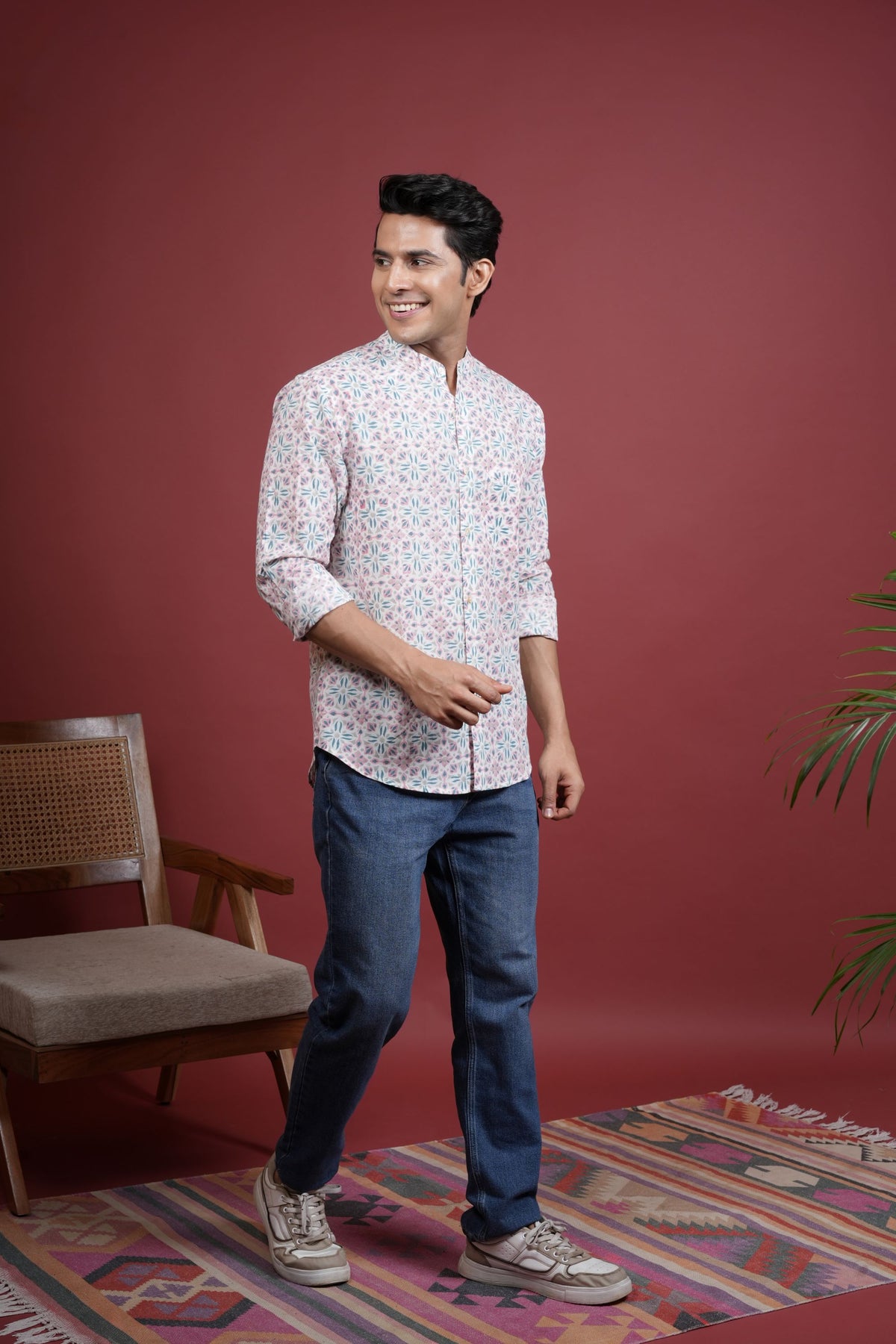 MULTI-COLOR COTTON CHINESE JAALPRINT SHIRT FOR MEN'S