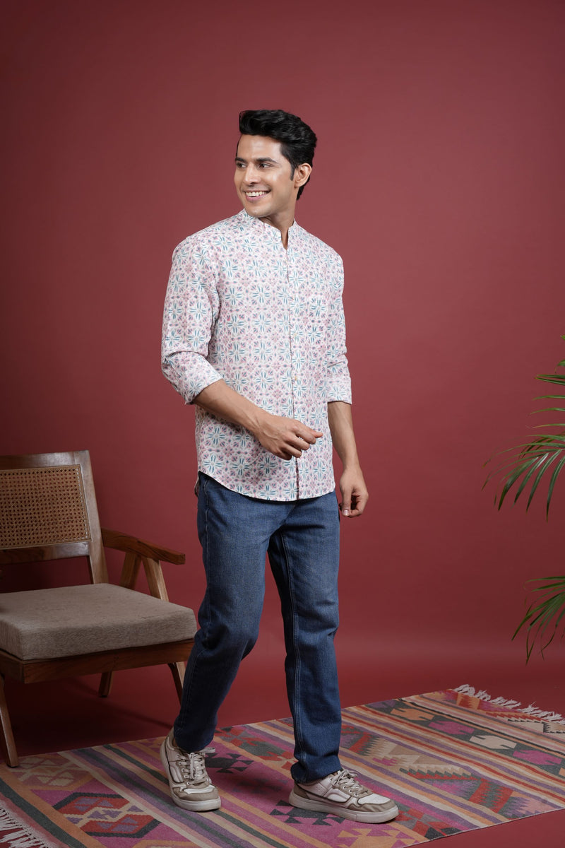 MULTI-COLOR COTTON CHINESE JAALPRINT SHIRT FOR MEN'S