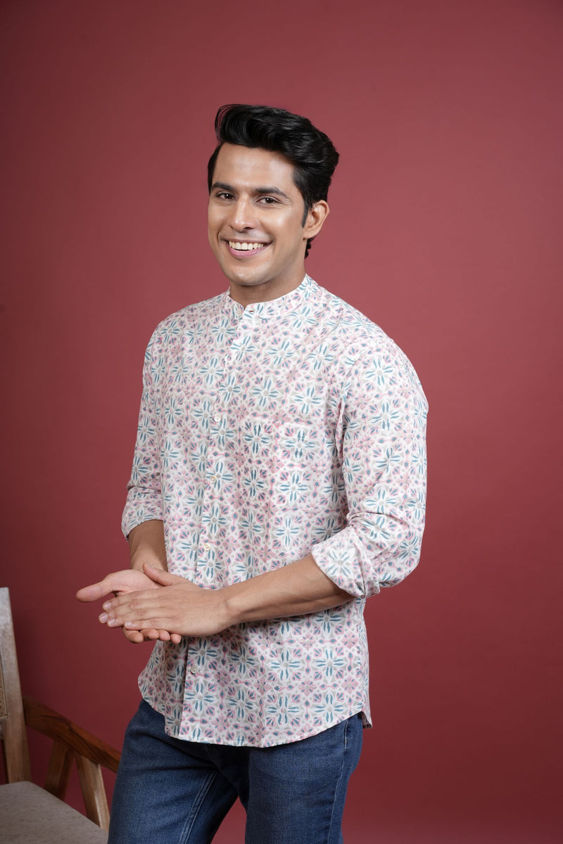 MULTI-COLOR COTTON CHINESE JAALPRINT SHIRT FOR MEN'S