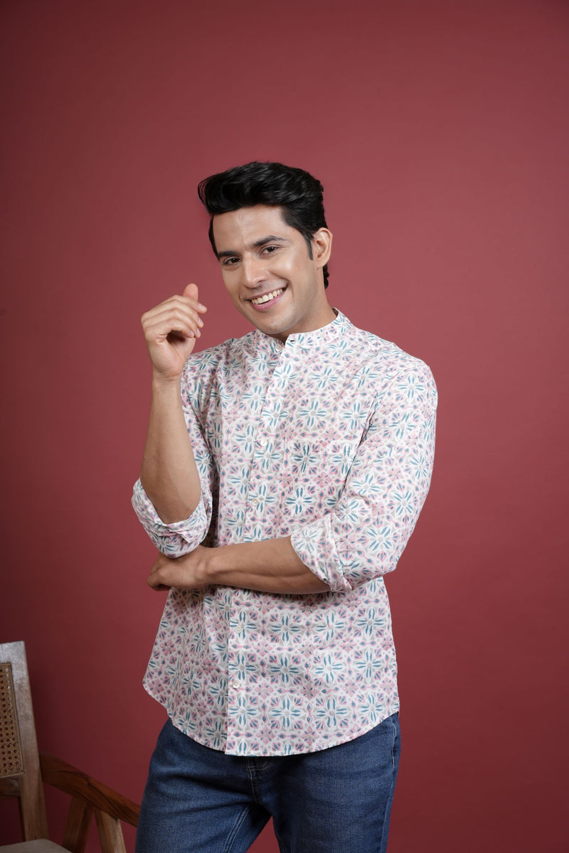 MULTI-COLOR COTTON CHINESE JAALPRINT SHIRT FOR MEN'S