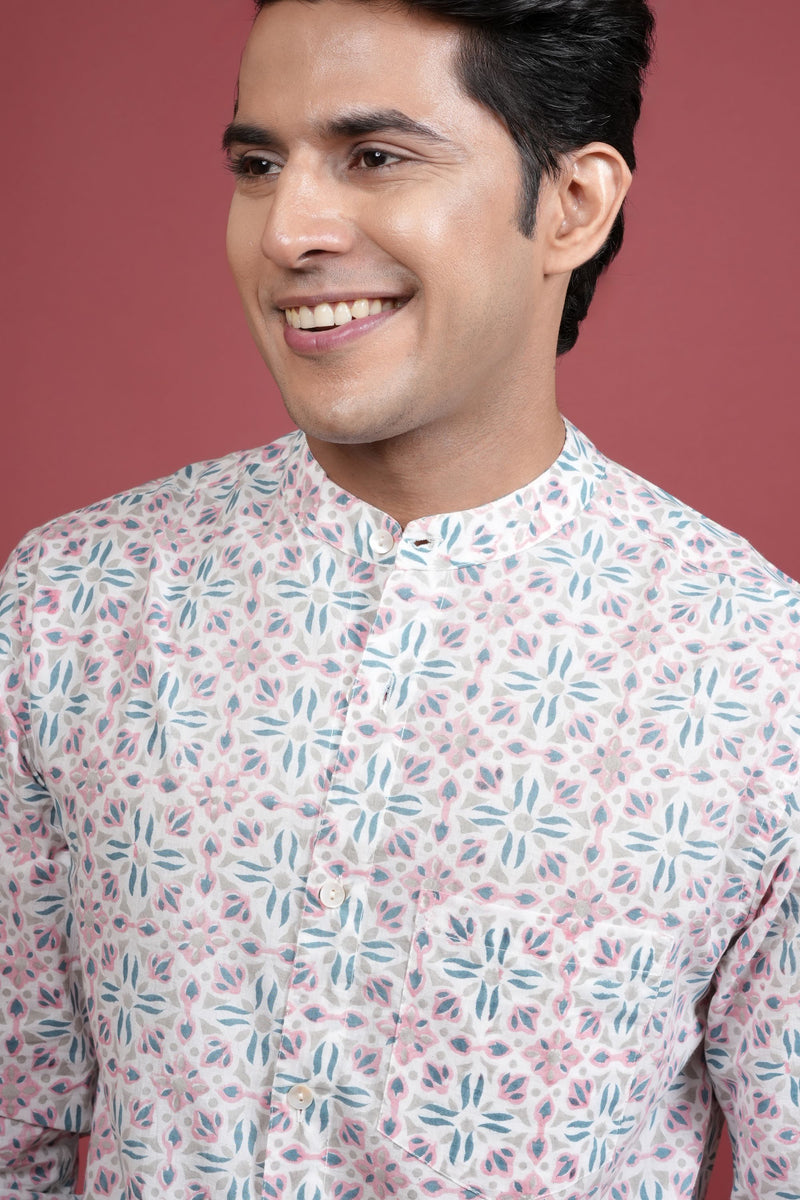 MULTI-COLOR COTTON CHINESE JAALPRINT SHIRT FOR MEN'S