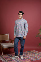 GREY COTTON COLLAR NECK FLORAL BOOTI PRINT SHIRT FOR MEN'S