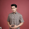 Brown Cotton Collar Neck Printed Shirt For Men's