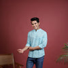 BLUE COTTON CHINESE HANDBLOCK SHIRT FOR MEN'S