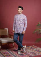 MULTICOLORED Chinese collar HANDBLOCK SHIRT FOR MEN'S