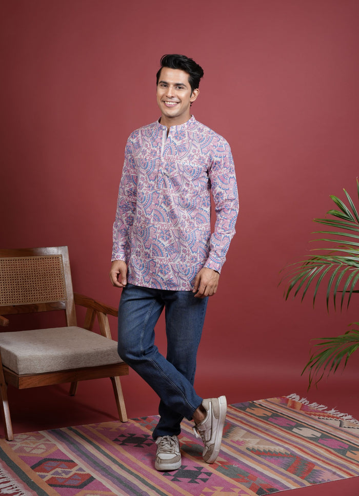 MULTICOLORED Chinese collar HANDBLOCK SHIRT FOR MEN'S