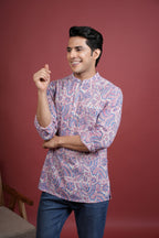 MULTICOLORED Chinese collar HANDBLOCK SHIRT FOR MEN'S
