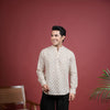 CREAM COTTON CHINESE HANDBLOCK SHIRT FOR MEN'S