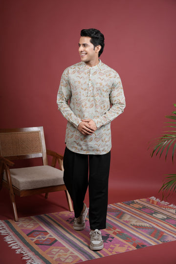 PISTA GREEN Chinese collar HANDBLOCK SHIRT FOR MEN'S