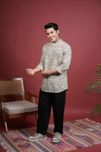 PISTA GREEN Chinese collar HANDBLOCK SHIRT FOR MEN'S