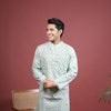 Green Cotton Chinese Collar Handblock Kurta for Men's