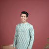 Green Cotton Linen Chinese Collar Kurta For Men's