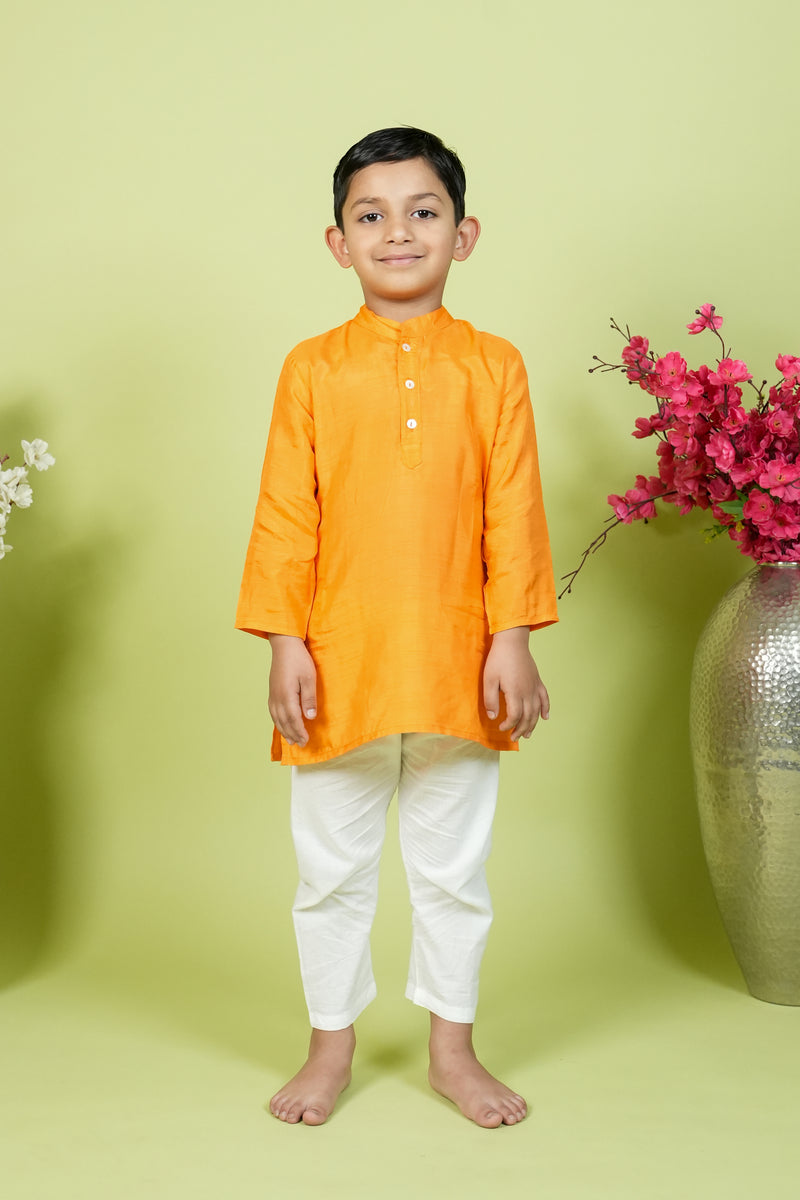 Orange Dola Silk Boys Kurta