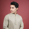 Pista Green Chinese Collar Handblock Shirt For Men's