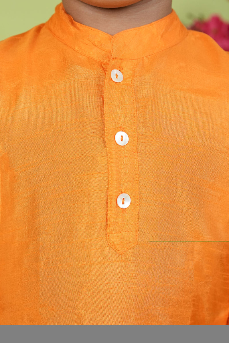 Orange Dola Silk Boys Kurta