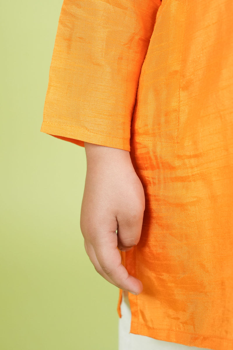 Orange Dola Silk Boys Kurta