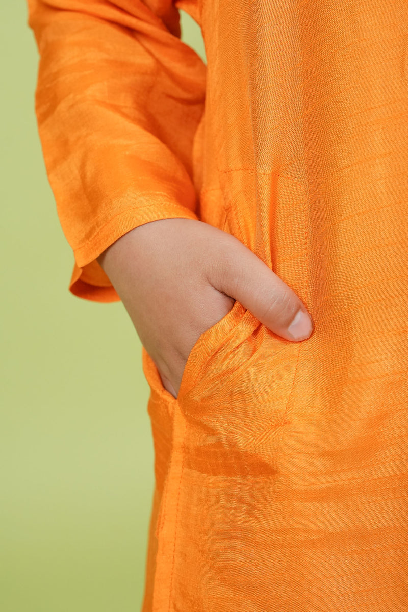 Orange Dola Silk Boys Kurta