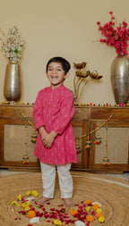Pink Cotton Collar Neck Kurta For Boys