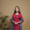 Maroon Flax Round Neck Yoke Highlighted With Buttons And Katha Work Kurta