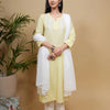 Lemon Yellow Cotton Flax Round with V-Neck Kurta For Women's
