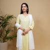 Lemon Yellow Cotton Flax Round with V-Neck Kurta For Women's
