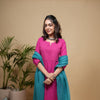 MAGENTA COTTON ROUND WITH V-NECK KURTA FOR WOMEN'S