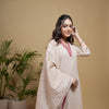Beige Handloom V-Neck Embroidery Kurta Pant with Dupatta for Women's