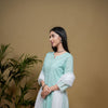 Light Blue Cotton Slub Round Neck Kurta For Women's