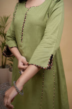 Green Kurta Pant & Dupatta Cotton Full- Set